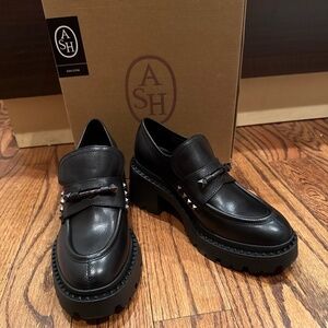 ASH Studded Block Heel Loafers in Black, NIB